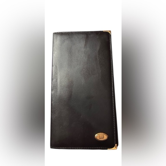 Dunhill Black Leather WalletGold Logo & Corner AccentVintage Luxury